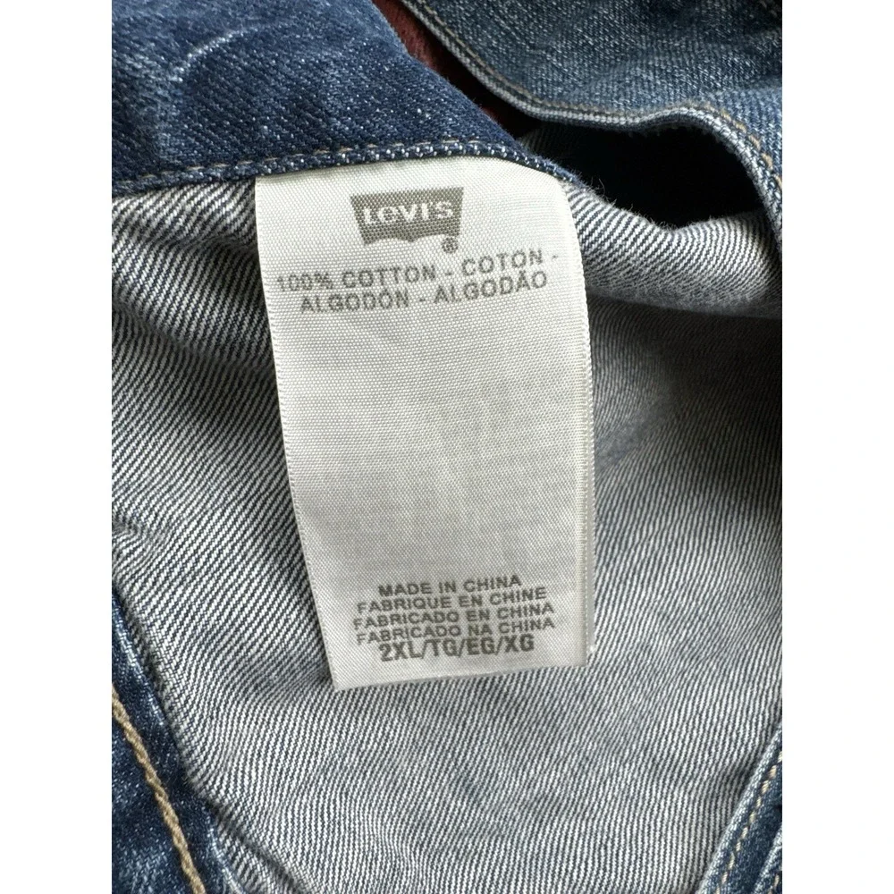 Levi's Denim Trucker Jacket 2XL Distressed Faded Blue Red Tab